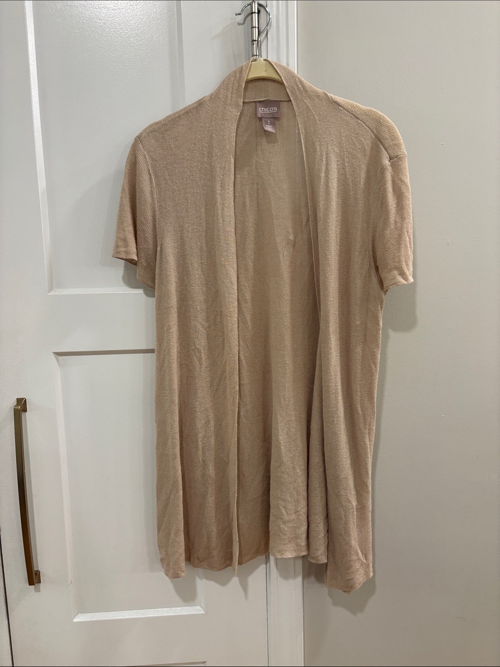 Chico's Open-Front Short Sleeve Cardigan - Light Beige
